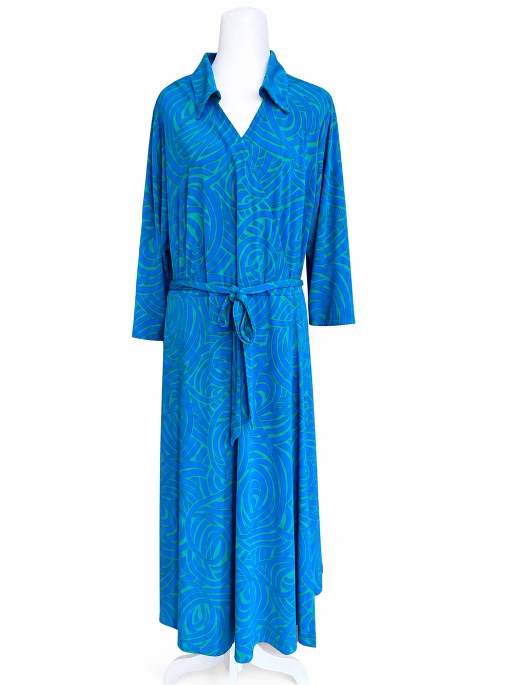 Prelude Maxi Dress 2X Plus Blue Green Psychedelic Abstract Swirl USA‎ Made